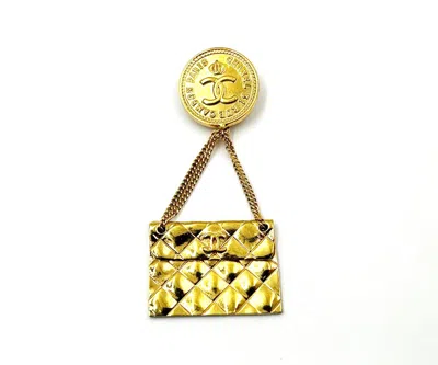 Pre-owned Chanel Vintage Gold Plated Coin Handbag Brooch In Multi