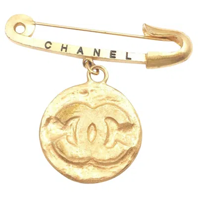 Pre-owned Chanel Vintage Gold Plated Medallion Coin Safety Pin Brooch In Multi