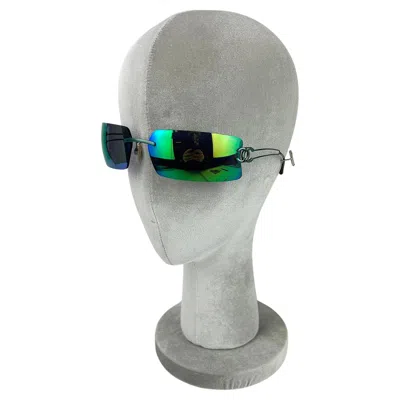 Pre-owned Chanel Vintage Green And Blue Floating Mirror Lens Wire Arm Sunglasses C2000s