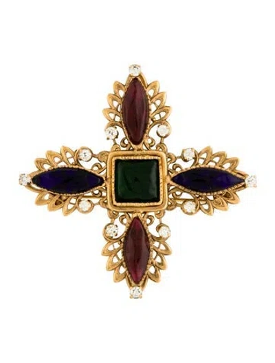 Pre-owned Chanel Vintage Gripoix & Strass Pendant Brooch In Multi