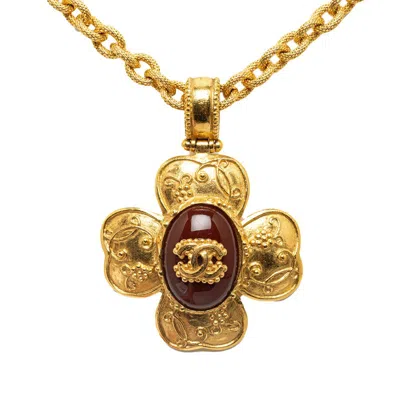 Pre-owned Chanel Vintage Gripoix Coco Mark Flower Necklace Gold Plated