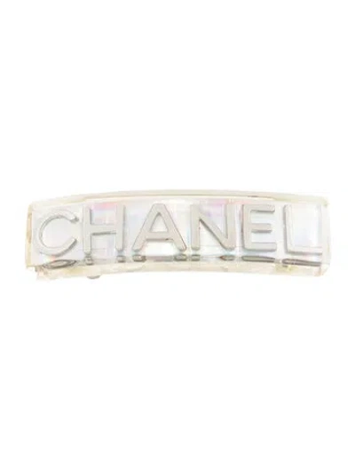 Pre-owned Chanel Vintage Holographic Logo Hair Clip In Silver