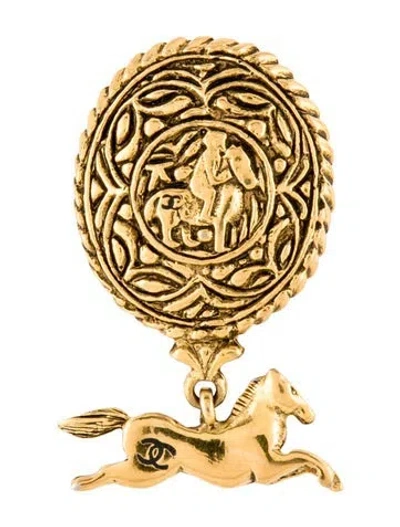 Pre-owned Chanel Vintage Horse Charm & Dangle Brooch In Multi