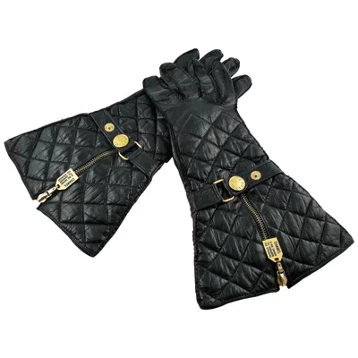 Pre-owned Chanel Vintage Iconic Black Quilted Kidskin Leather Rue Cambon Gloves Size 7 1/2