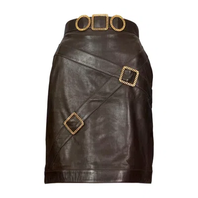 Pre-owned Chanel Vintage Iconic  Buckle Leather Skirt In Black