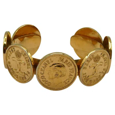 Pre-owned Chanel Vintage Iconic Gold Tone Coins Bangle Bracelet In Multi
