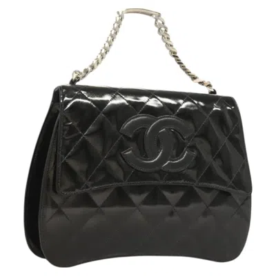 Pre-owned Chanel Vintage Id Bracelet Flap Bag Quilted Patent Patent_leather Handbag () In Black