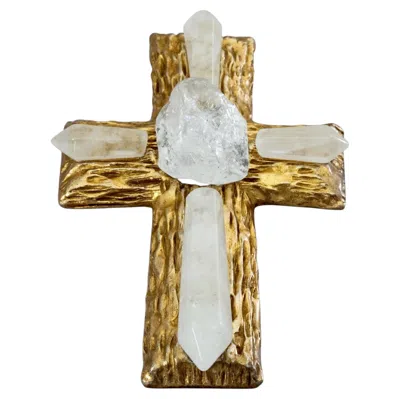Pre-owned Chanel Vintage Important 1994  Quartz Rock Crystal Cross Brooch Pendant Necklace In Multi