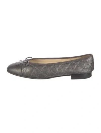 Pre-owned Chanel Vintage Interlocking Cc Logo Ballet Flats In Gray