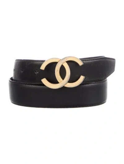 Pre-owned Chanel Vintage Interlocking Cc Logo Belt Kit In Black