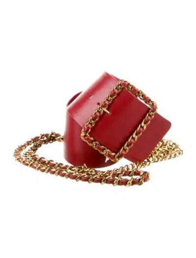 Pre-owned Chanel Vintage Interlocking Cc Logo Belt In Red