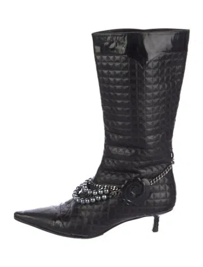 Pre-owned Chanel Vintage Interlocking Cc Logo Boots In Black