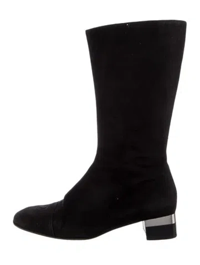 Pre-owned Chanel Vintage Interlocking Cc Logo Boots In Black