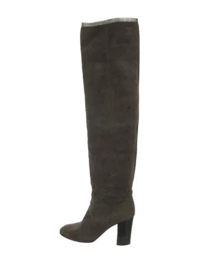 Pre-owned Chanel Vintage Interlocking Cc Logo Boots In Gray