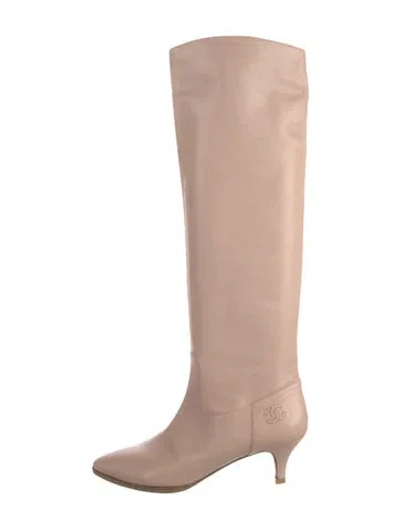 Pre-owned Chanel Vintage Interlocking Cc Logo Boots In Pink