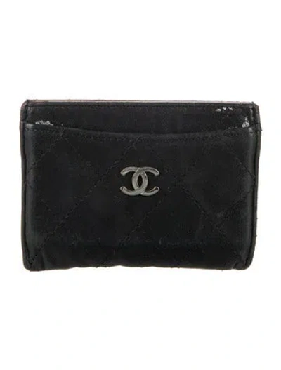 Pre-owned Chanel Vintage Interlocking Cc Logo Card Holder In Black