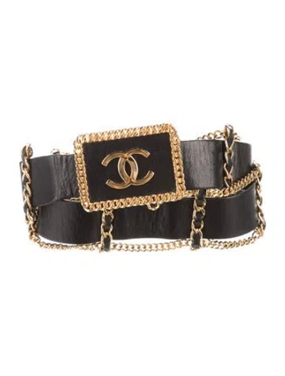 Pre-owned Chanel Vintage Interlocking Cc Logo Chain-link Belt In Black