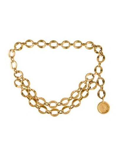 Pre-owned Chanel Vintage Interlocking Cc Logo Chain-link Belt In Gold