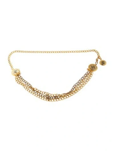 Pre-owned Chanel Vintage Interlocking Cc Logo Chain-link Belt In Gold