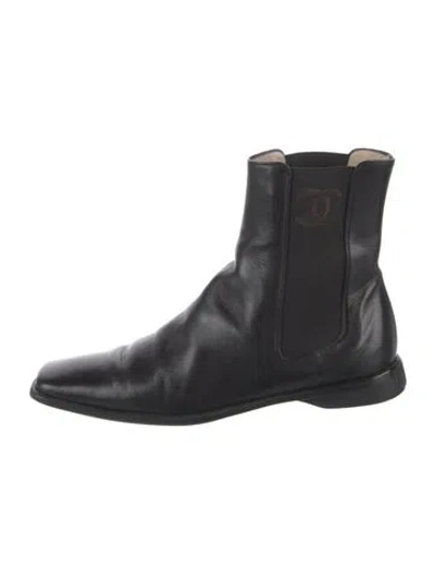 Pre-owned Chanel Vintage Interlocking Cc Logo Chelsea Boots In Black