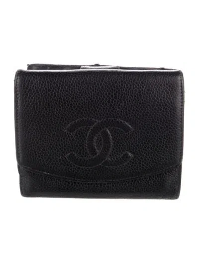 Pre-owned Chanel Vintage Interlocking Cc Logo Compact Wallet In Black