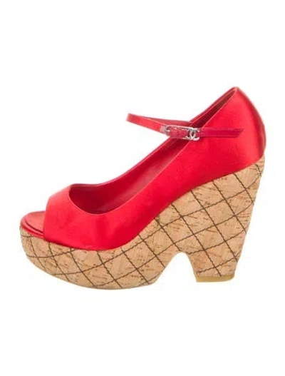 Pre-owned Chanel Vintage Interlocking Cc Logo Espadrilles In Red