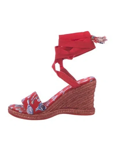 Pre-owned Chanel Vintage Interlocking Cc Logo Espadrilles In Red