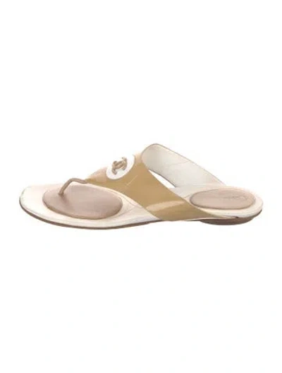 Pre-owned Chanel Vintage Interlocking Cc Logo Flip Flops In Neutral