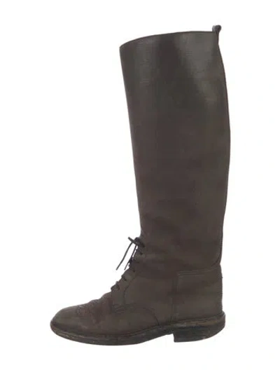 Pre-owned Chanel Vintage Interlocking Cc Logo Lace-up Boots In Brown
