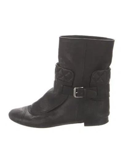 Pre-owned Chanel Vintage Interlocking Cc Logo Moto Boots In Black