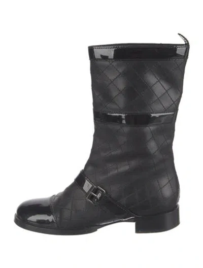 Pre-owned Chanel Vintage Interlocking Cc Logo Moto Boots In Black