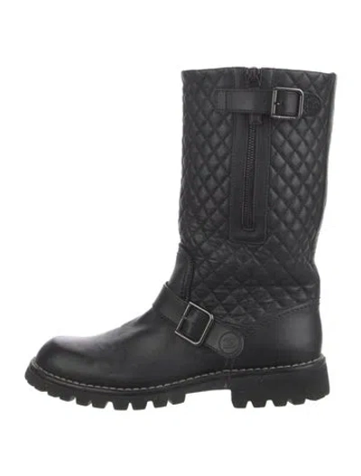 Pre-owned Chanel Vintage Interlocking Cc Logo Moto Boots In Black