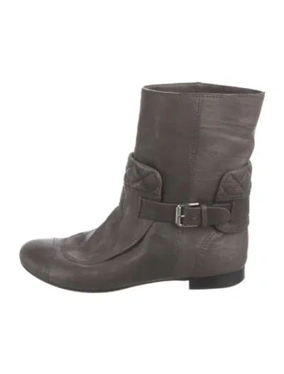 Pre-owned Chanel Vintage Interlocking Cc Logo Moto Boots In Gray