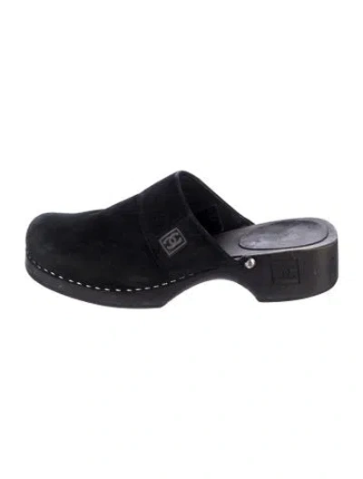 Pre-owned Chanel Vintage Interlocking Cc Logo Mules In Black
