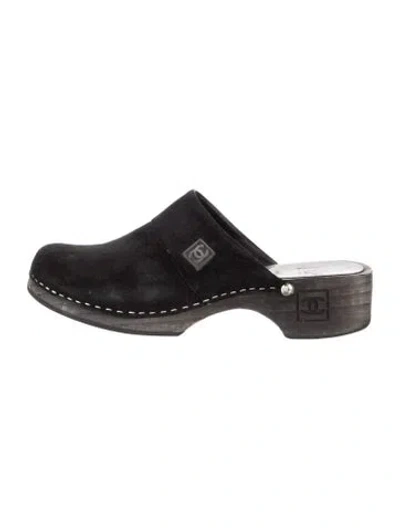 Pre-owned Chanel Vintage Interlocking Cc Logo Mules In Black