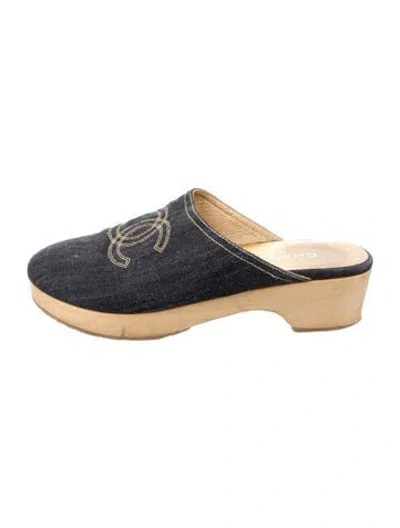 Pre-owned Chanel Vintage Interlocking Cc Logo Mules In Blue