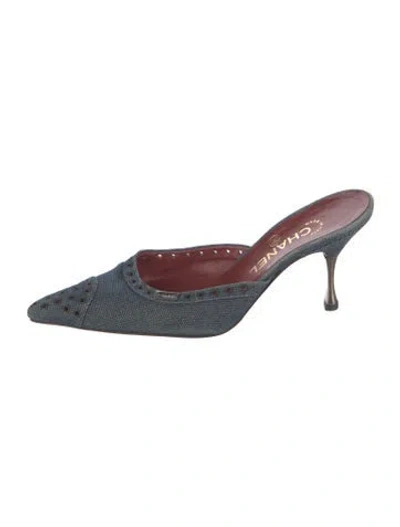 Pre-owned Chanel Vintage Interlocking Cc Logo Mules In Blue