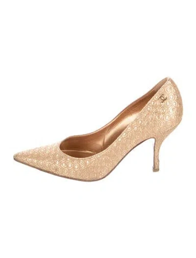 Pre-owned Chanel Vintage Interlocking Cc Logo Pumps In Gold