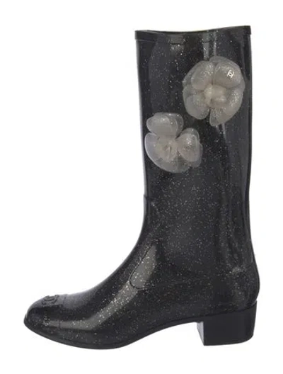 Pre-owned Chanel Vintage Interlocking Cc Logo Rain Boots In Black/metallic