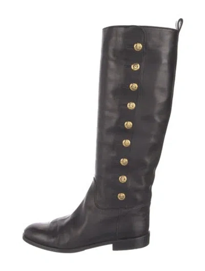 Pre-owned Chanel Vintage Interlocking Cc Logo Riding Boots In Black