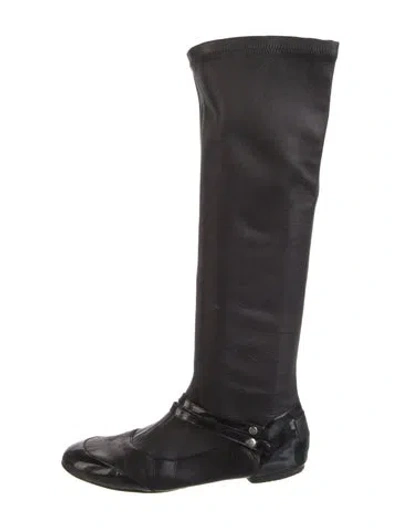 Pre-owned Chanel Vintage Interlocking Cc Logo Riding Boots In Black