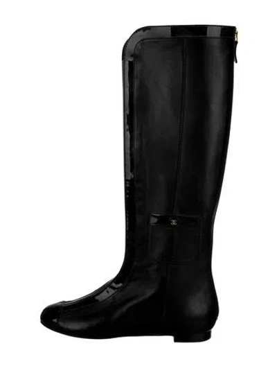 Pre-owned Chanel Vintage Interlocking Cc Logo Riding Boots In Black/gold
