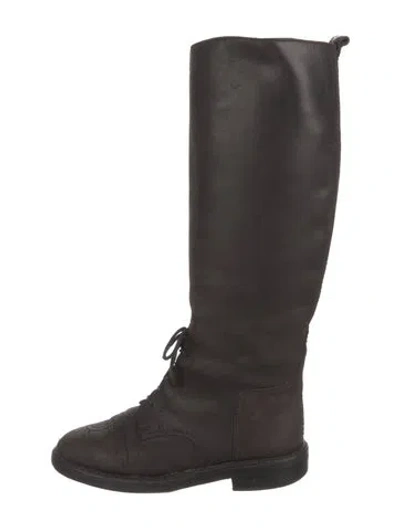 Pre-owned Chanel Vintage Interlocking Cc Logo Riding Boots In Brown