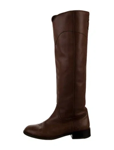 Pre-owned Chanel Vintage Interlocking Cc Logo Riding Boots In Brown