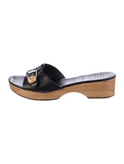 Pre-owned Chanel Vintage Interlocking Cc Logo Slides In Black