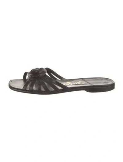 Pre-owned Chanel Vintage Interlocking Cc Logo Slides In Black