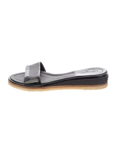 Pre-owned Chanel Vintage Interlocking Cc Logo Slides In Black