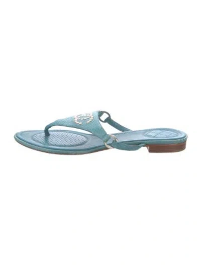 Pre-owned Chanel Vintage Interlocking Cc Logo Slides In Blue