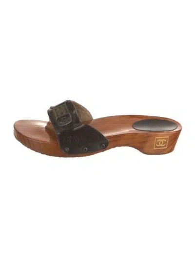 Pre-owned Chanel Vintage Interlocking Cc Logo Slides In Brown