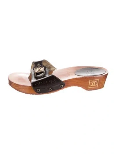 Pre-owned Chanel Vintage Interlocking Cc Logo Slides In Brown